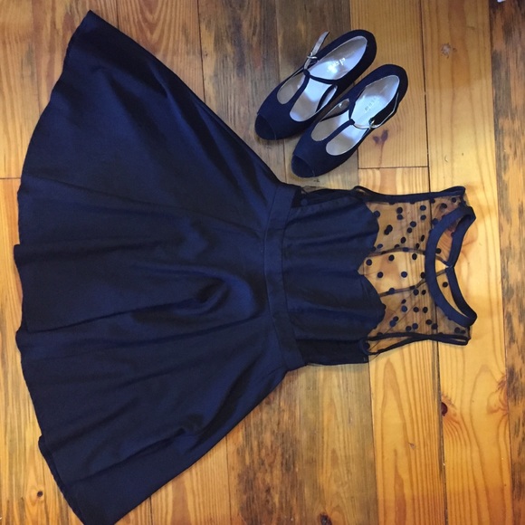 Black mesh polka dot mini dress - Picture 2 of 5