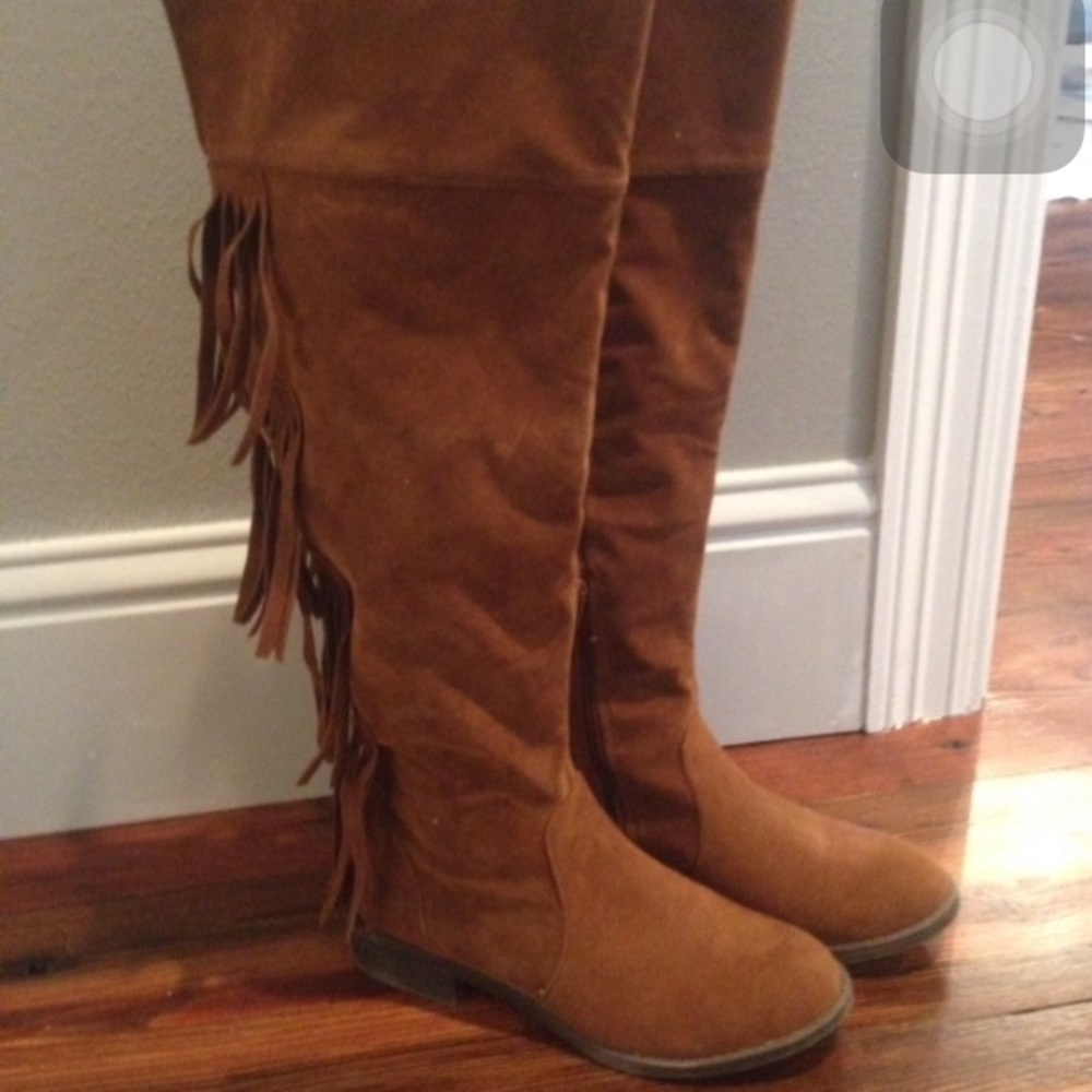 knee high fringe boots