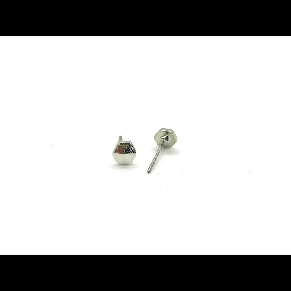 Silver Hexagon Stud Earrings - Picture 2 of 2