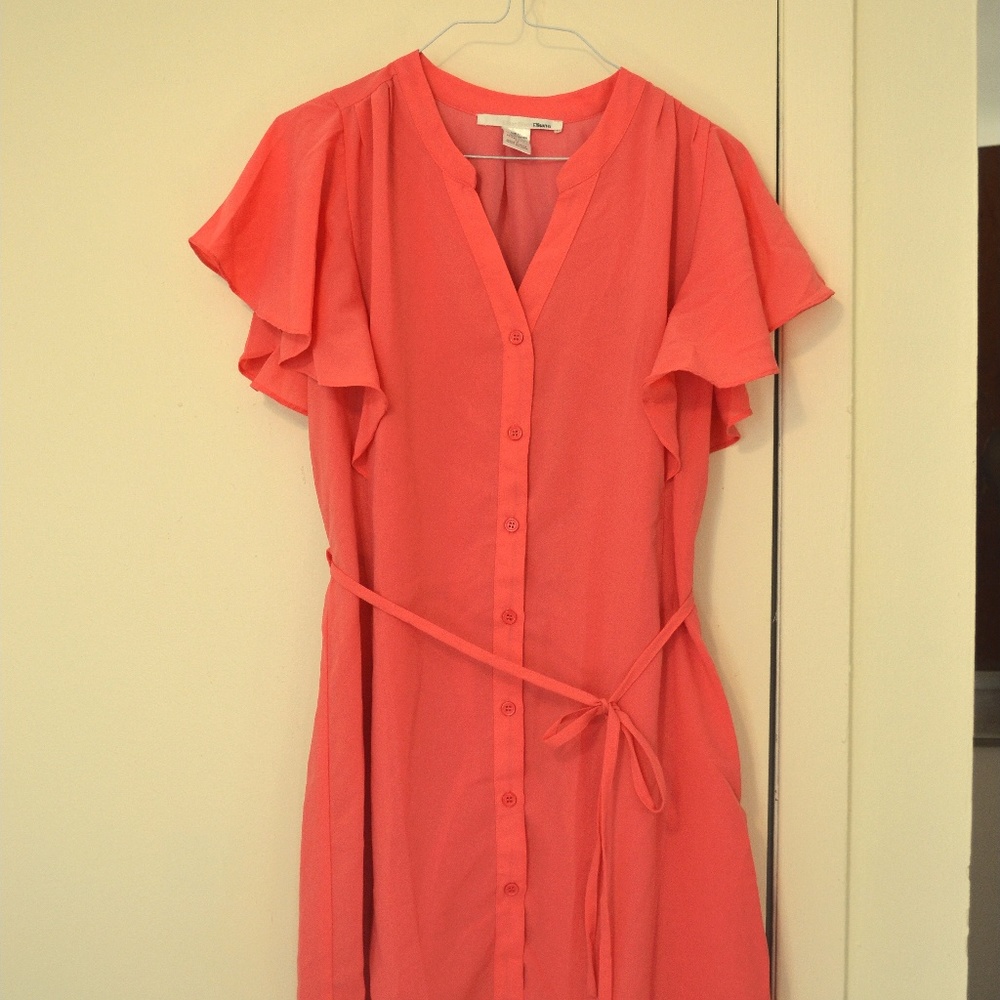 LOVELY Coral Shirt dress