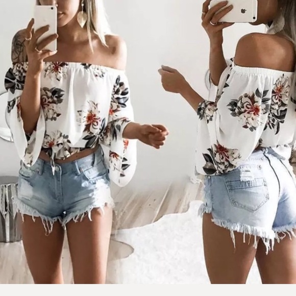 Tops - Floral ♡ Off the Shoulder Top