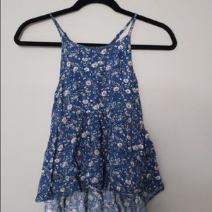 American Eagle Blue High Neck Floral Tank