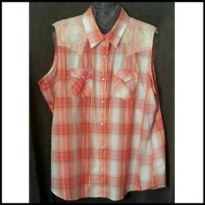 Wrangler Wrancher Plaid Sleveless Lace Top