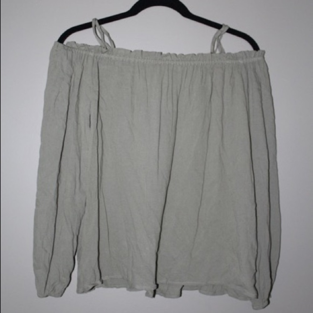 Army Green Off the Shoulder Long Sleeve Shirt