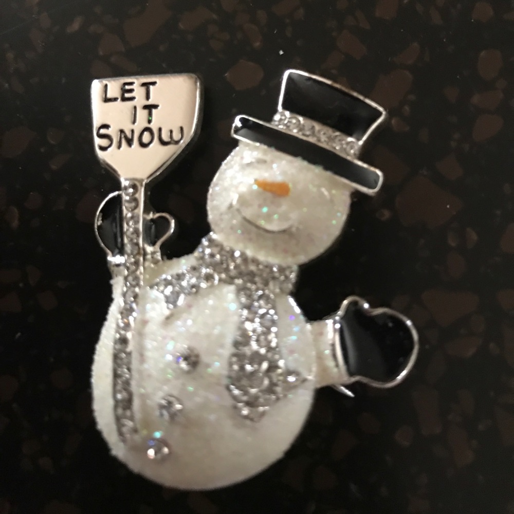 Enamel Snowman Rhinestone Christmas Brooche