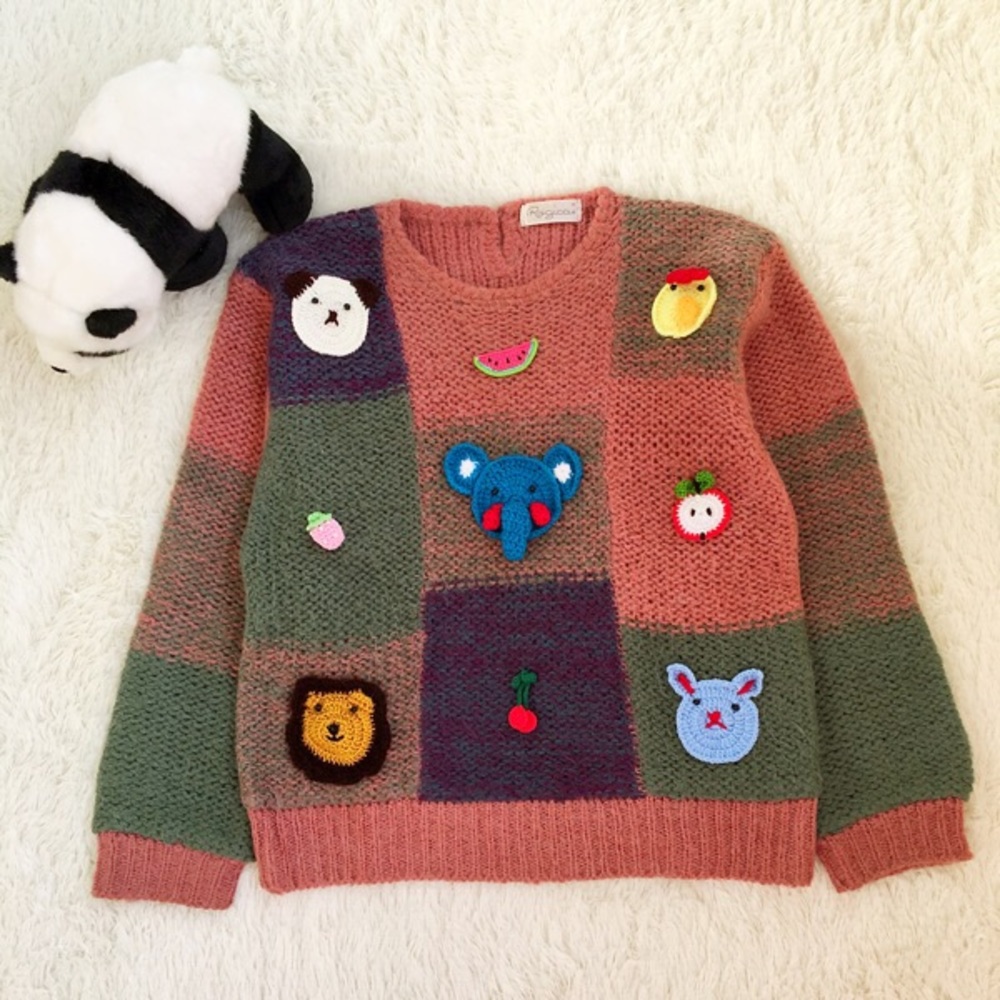 MOHAIR CUTE VINTAGE PULLOVER SWEATER WITH ANIMALS