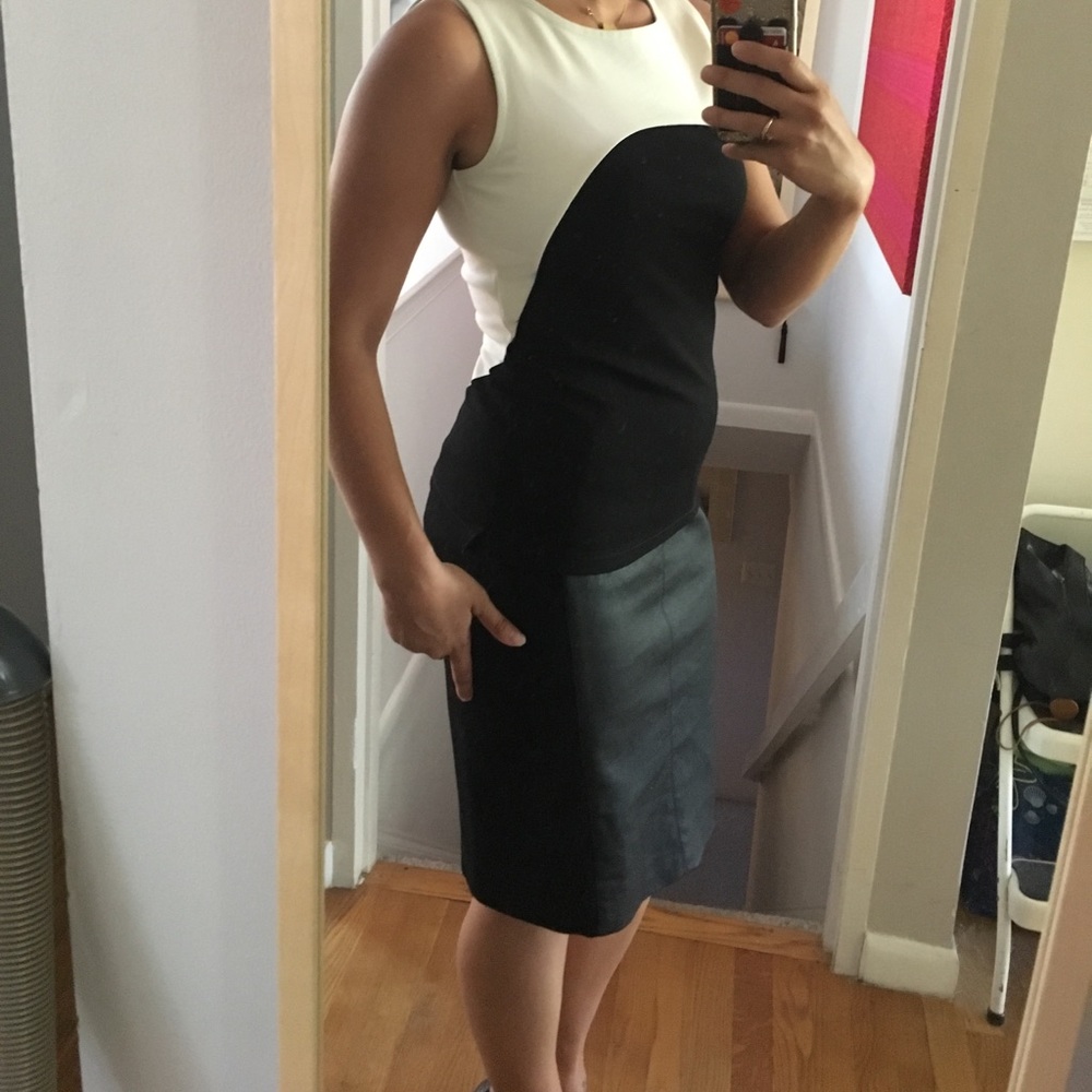 Karen Millen. Faux leather/jersey pencil skirt