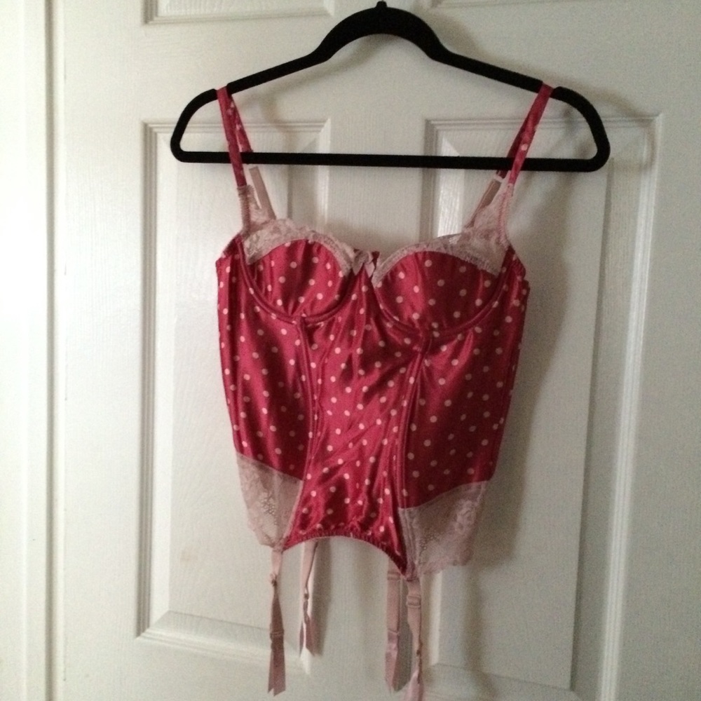Pink Polka Dot Satin Corset Lingerie Size Small