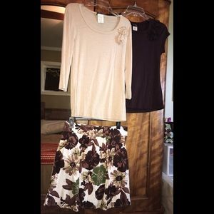 Floral skirt, with two matching tops (cream&brown)