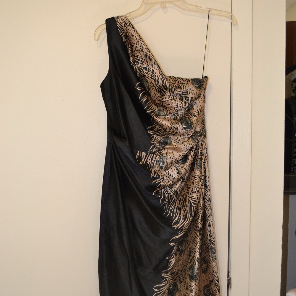 One Sleeve Peacock Feather dress