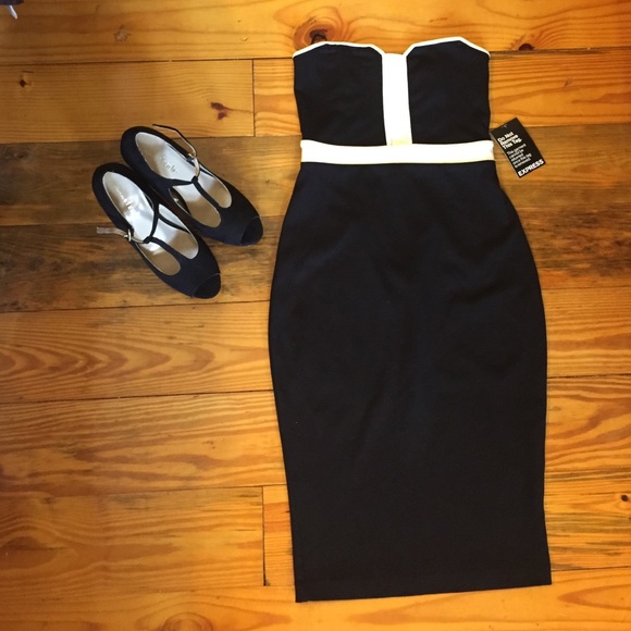 Black and cream fitted mini dress - Picture 1 of 3