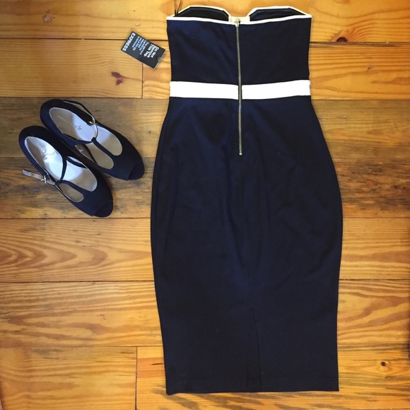 Black and cream fitted mini dress - Picture 3 of 3