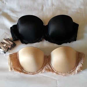 Tan and Black 36A Strapless Bras comes with straps