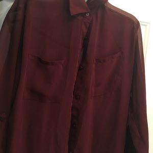 Sheer maroon button down blouse