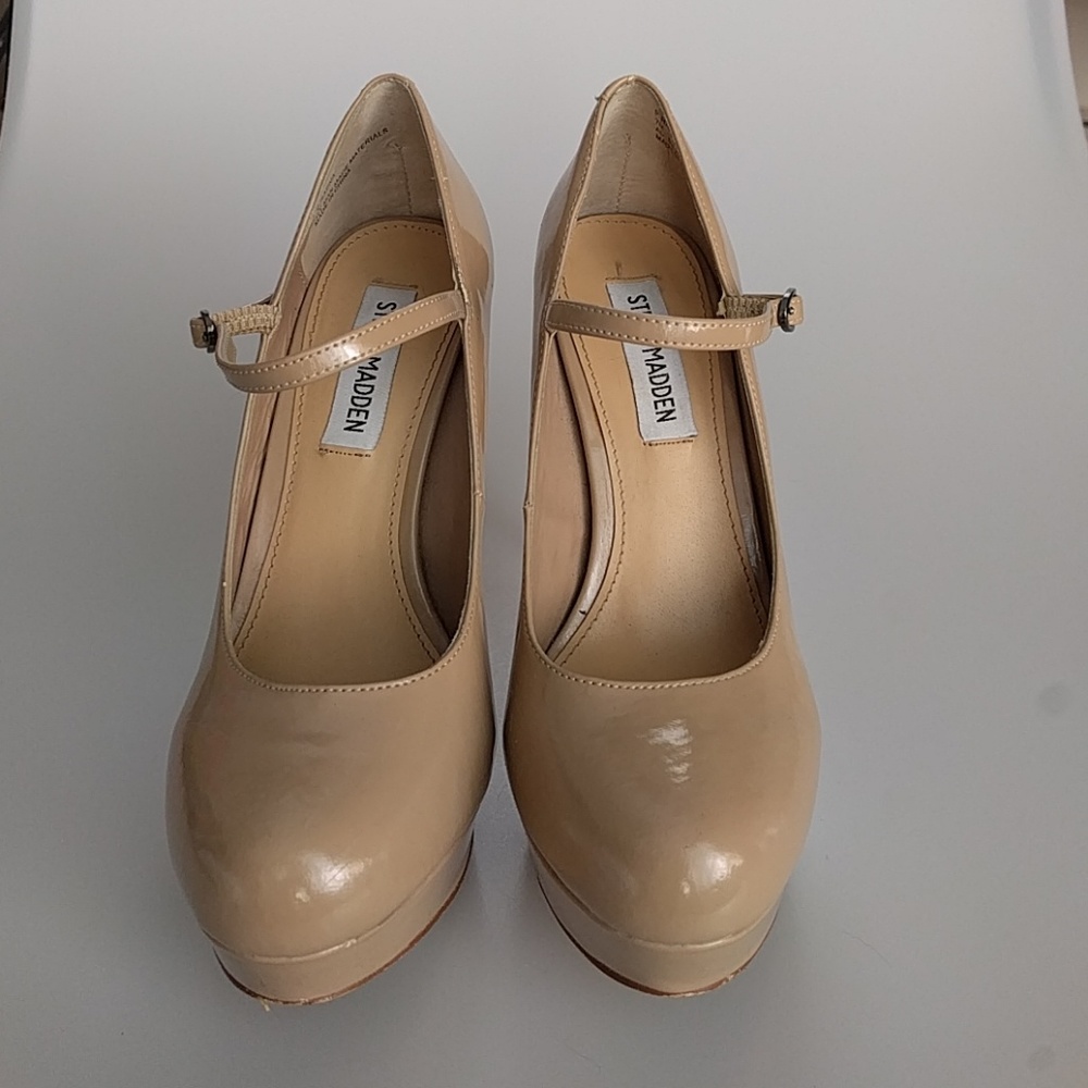 Nude Patent Leather Mary Jane Style Heels
