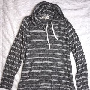 Stripped Gray Long Sleeve Thick Cowl Neck Sweater