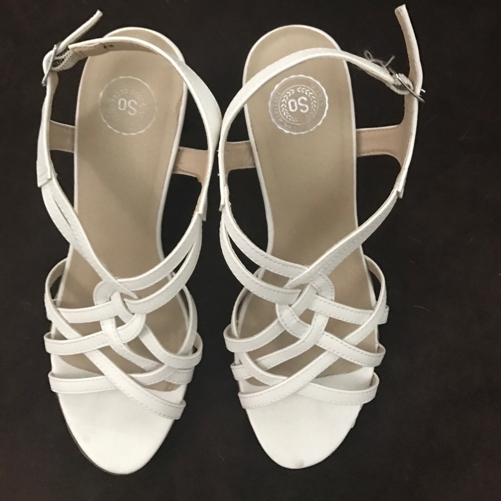 White high heeled sandals. SO
