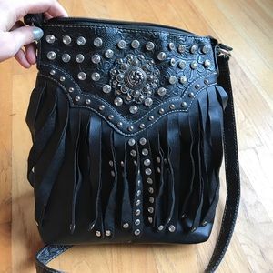 Black rhinestone leather cross body