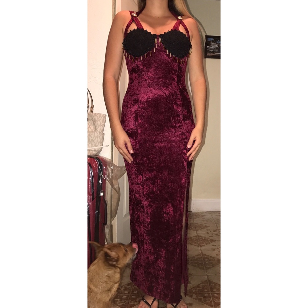 Top Line— Lace Red Velvet Victorian Style Dress