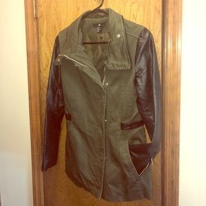 Army Green Jacket with Leather Accents