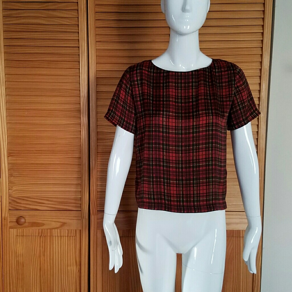Topshop Red Plaid Top