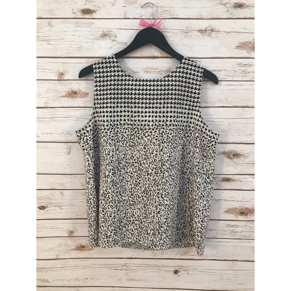 Talbots White & Black Leopard Print Career Top
