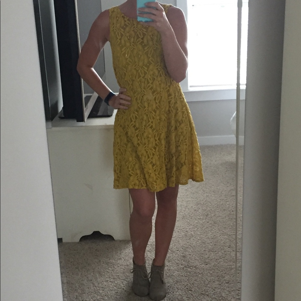 FreePeople Fall JewelTone Yellow Lace Dress Size M