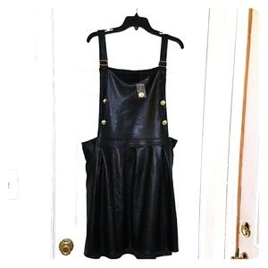 Faux leather overall dress w/pockets