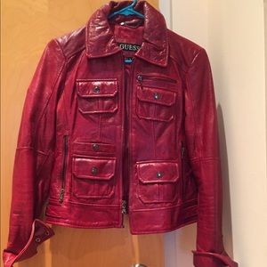 Guess- red faux leather jacket