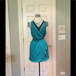 wrap dress in teal
