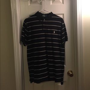 Black and white stripe polo, custom fit size large