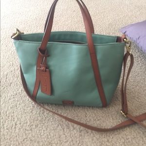 Teal fossil tote purse