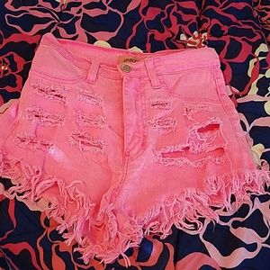 Hot pink distressed shorts