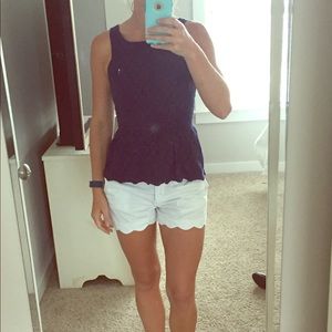 Navy Lilly Pulitzer Lace Peplum Blouse 0