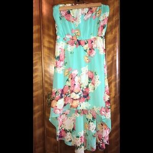 Strapless, high-low, Turquoise Floral dress