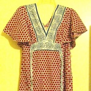 Red Polka Dot V-Neck Empire Waist Kimono Dress L