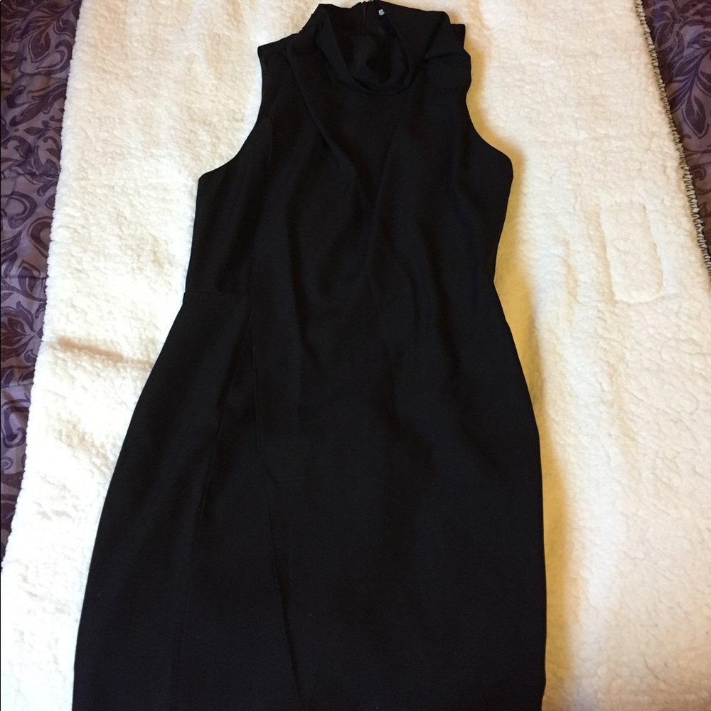 High neck dress with cut slip