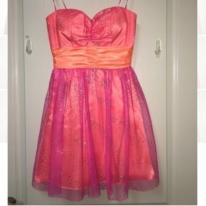 worn once! strapless orange/pink dress!