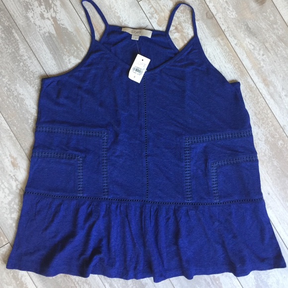LOFT Tops - LOFT Dark Blue Linen-blend Peplum Tank Top.17236