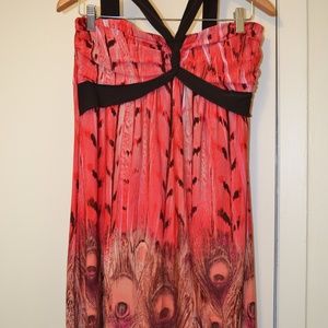 Coral Peacock feather halter dress