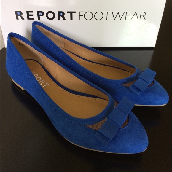 Report Shoes - REPORT Blue Pointy Toe Ballet Flats with Bow