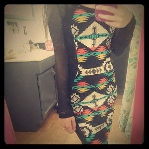 Colorful aztec & mesh body dress