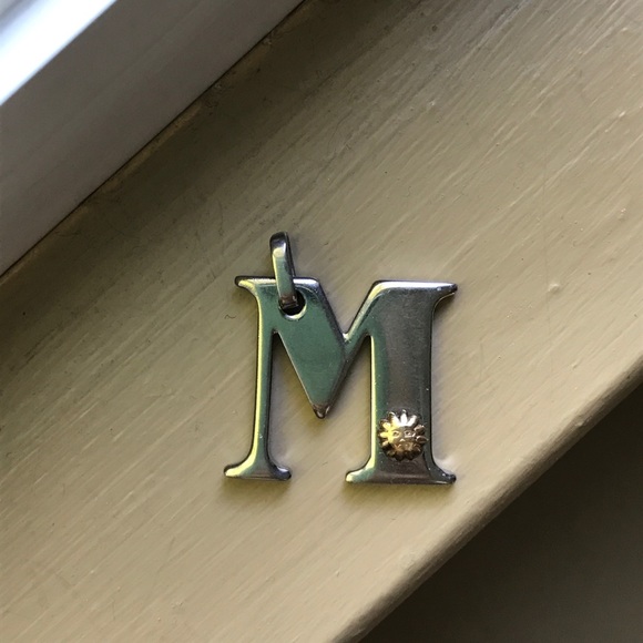 Silver "M" charm with gold sun ☀️ design. - Picture 1 of 2