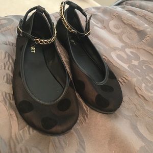 Report Black Polka Dot Flats with Ankle Strap