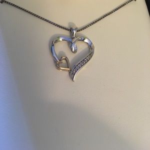 Diamond Heart Pendant Sterling Silver Yellow Gold