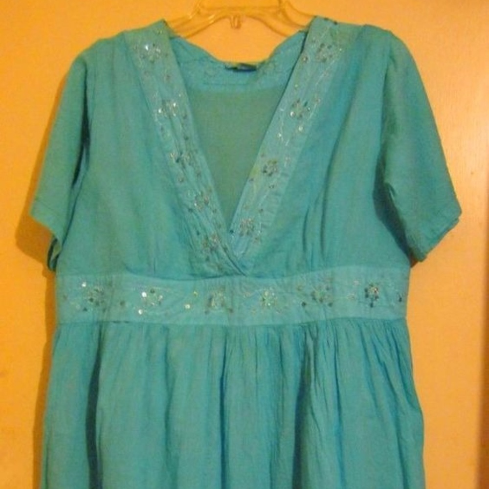 NWOT Baby Sky Blue Sequin V-Neck Empire Dress L