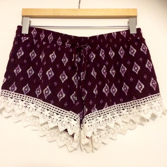 Breeze Eve Pants - Maroon Gypsy shorts comfy lace trimmed drawstring