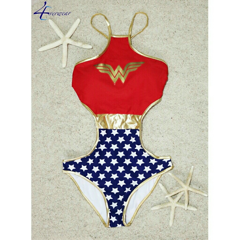 WONDER  WOMAN  HIGH  NECK  CROSS  BACK  MONOKINI