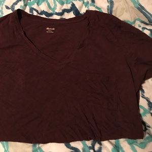 Madewell V Neck Maroon Pocket T