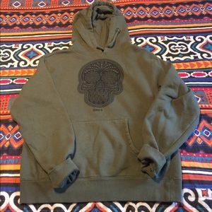 Green Sugar Skull Obey Hoodie. Medium